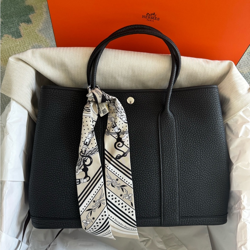 NWT Hermes Garden Party 36 Black Negonda Leather Palladium Hardware with Box